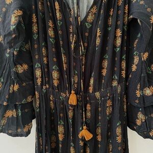 FARM RIO - Black Boho Tassel Maxi Dress with Pineapples 🍍